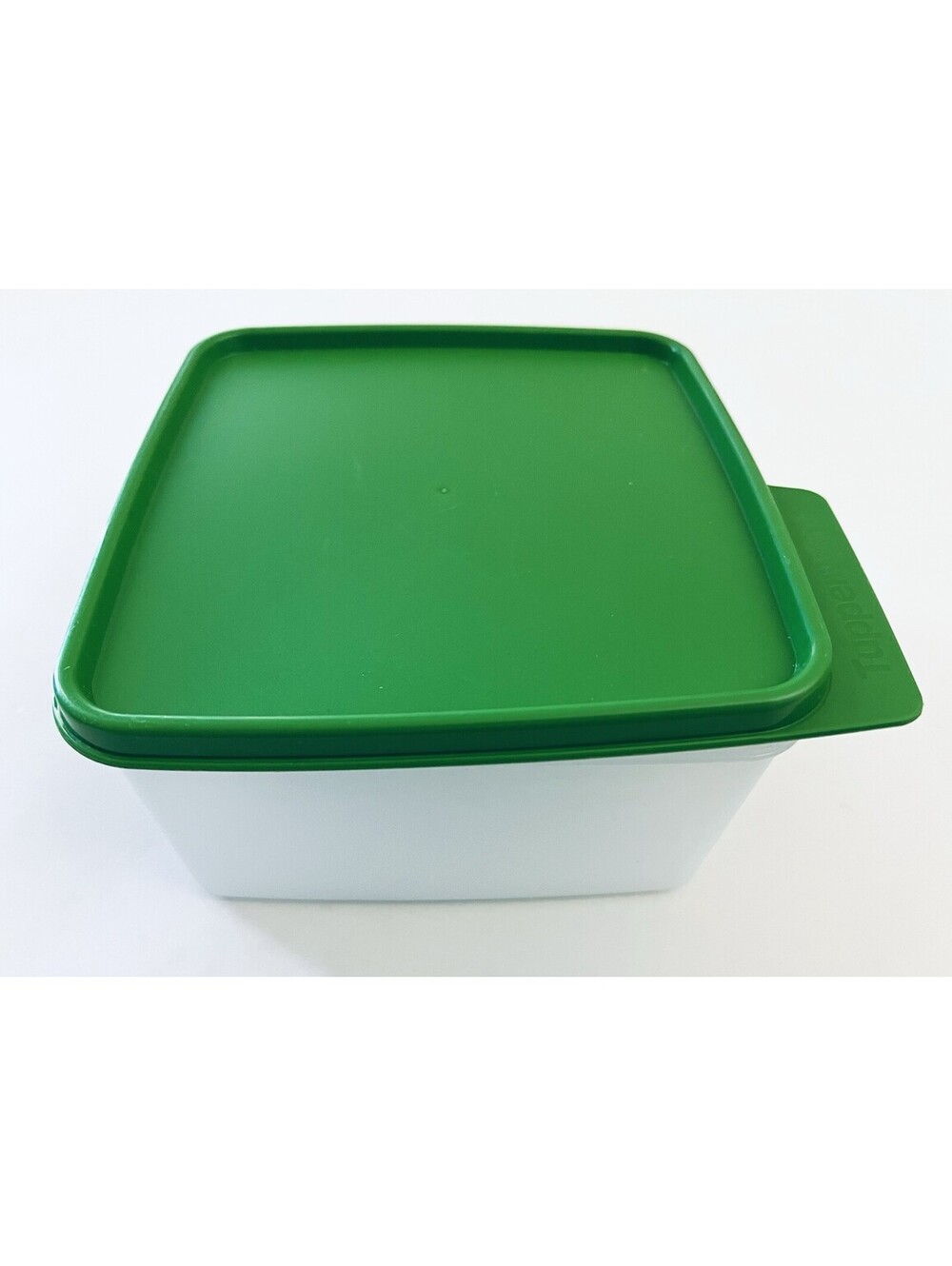 VTG Tupperware 2L Square Storage Container 6588A-5 Green Seal Lid 6589A-5 White